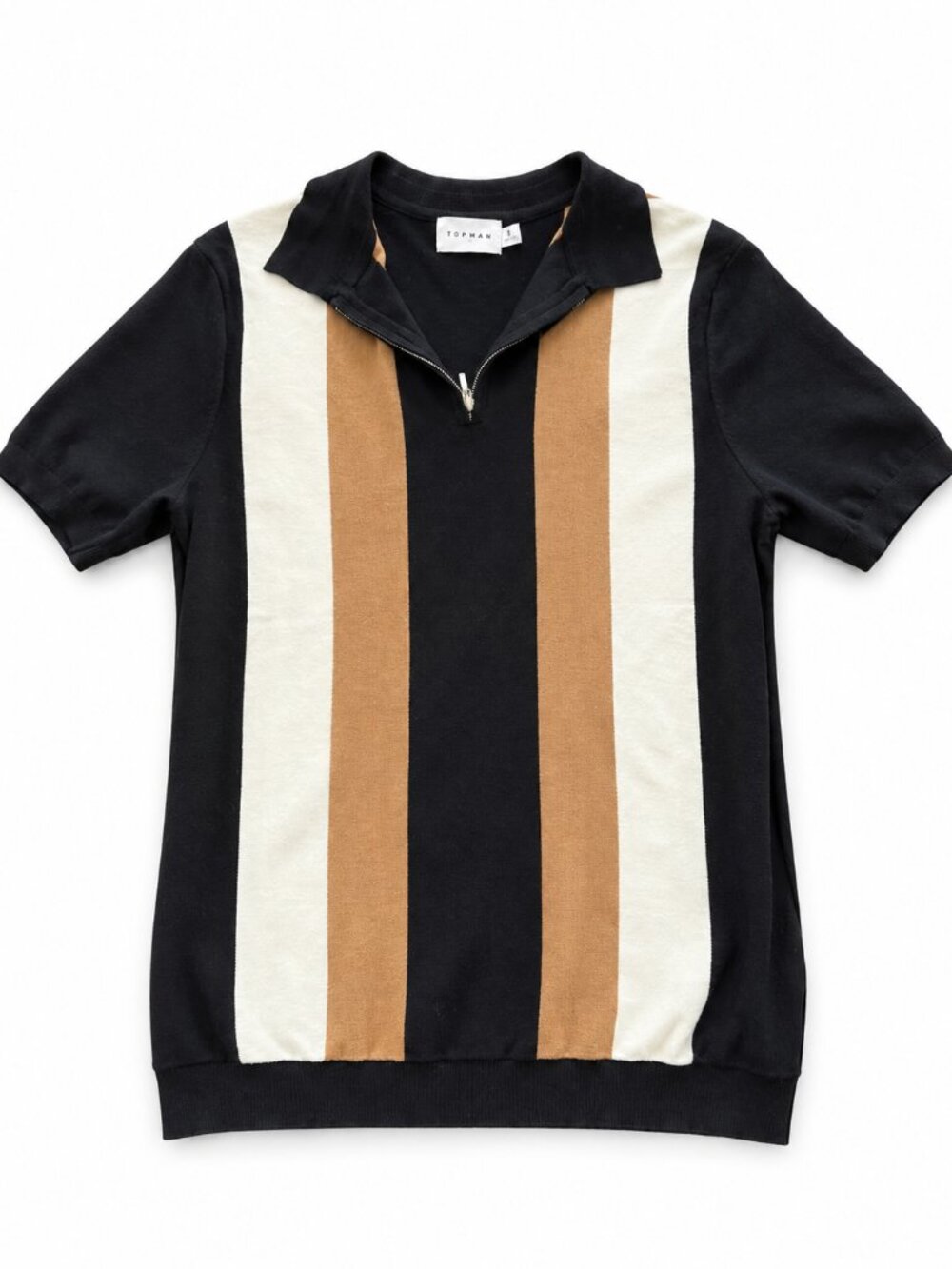 NWT Topman Stripe Quarter-Zip Knit Polo Black S